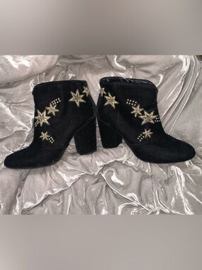 Mix No. 6 Black Velvet Ankle Boots with Gold Star Embellishment